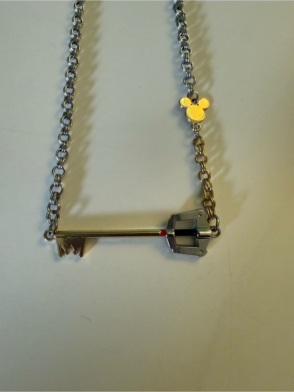 Silver Key Pendant Kingdom Hearts Necklace with Mickey Charm